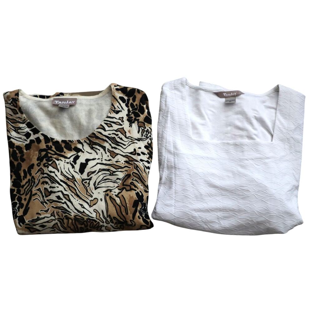 NWT Tanjay Set Lot 2 Blouse Beaded Leopard White 3/4 Sleeve Animal Print Plus 3X